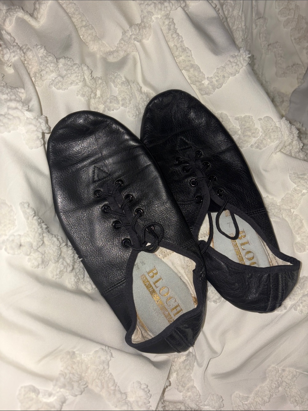 Bloch Black Leather Lace-Up Jazz Flats 7.5